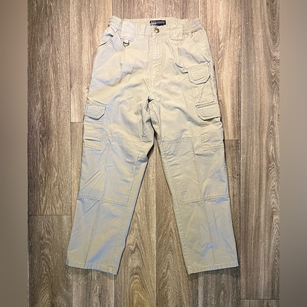 MENS 5.11 TACTICAL 30x30 CANVAS DURABLE KHAKI 7- POCKET COTTON CARGO PANTS
